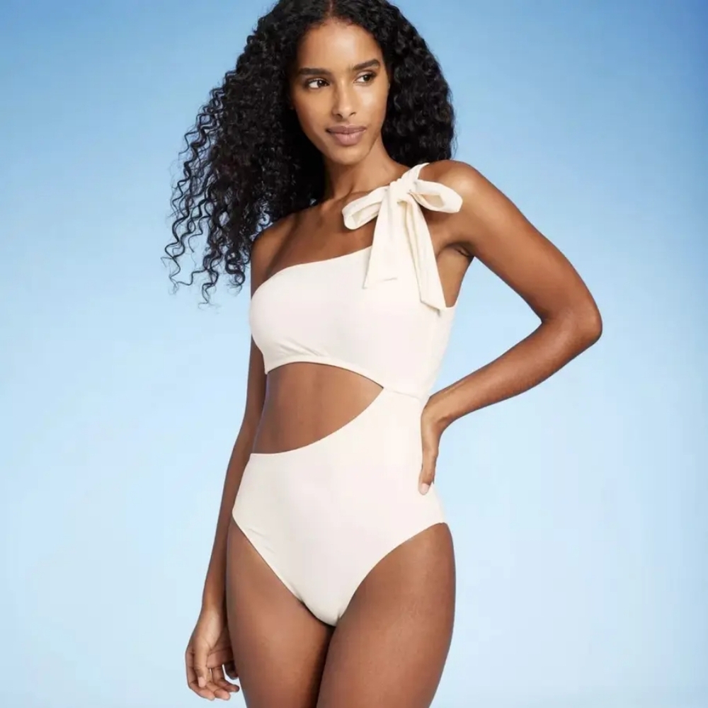 Womens One Shoulder Bow Cut Out One Piece Swimsuit - Shade & Shore